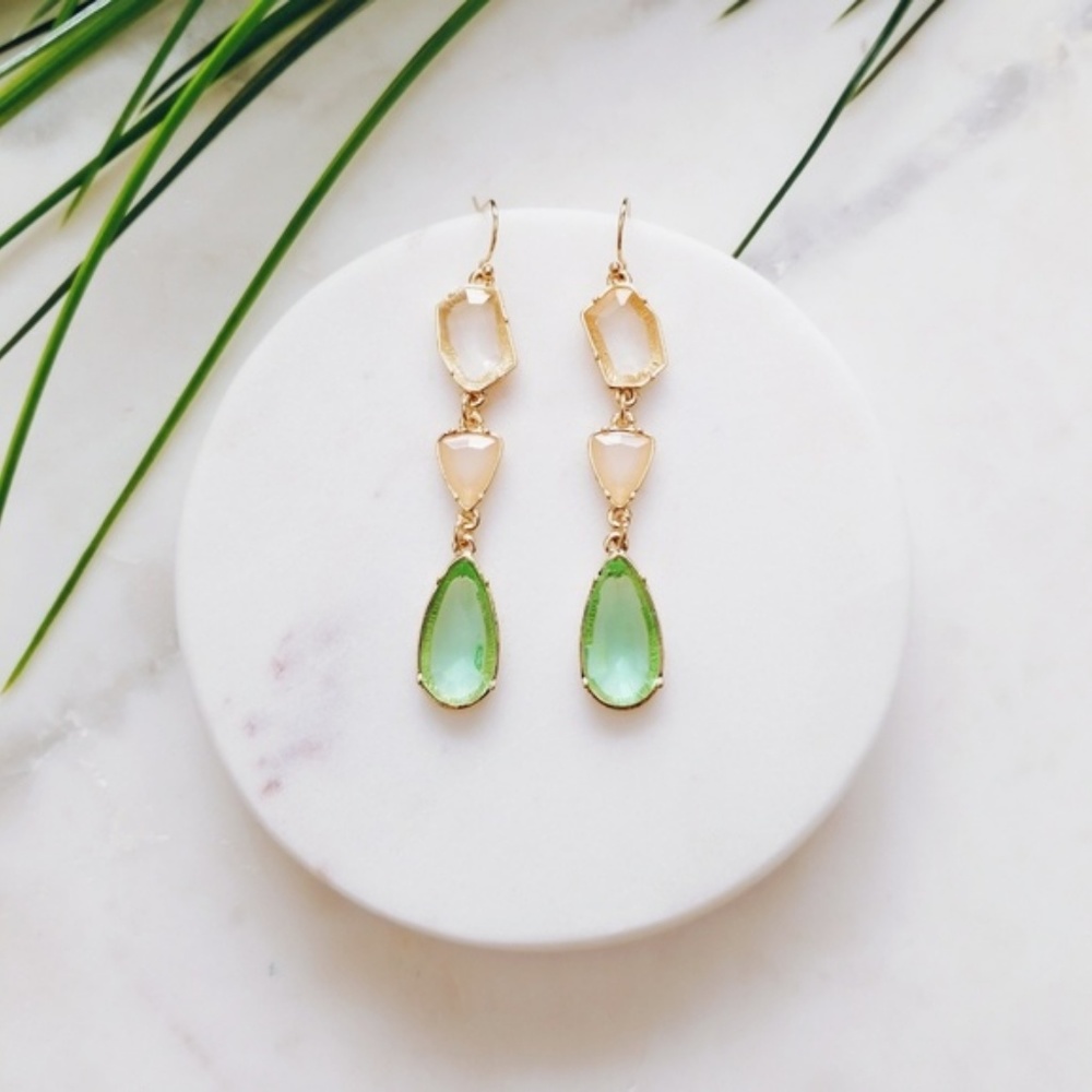 SALE! Tricolor Crystal Drop Statement Earrings - Picture 3 of 6